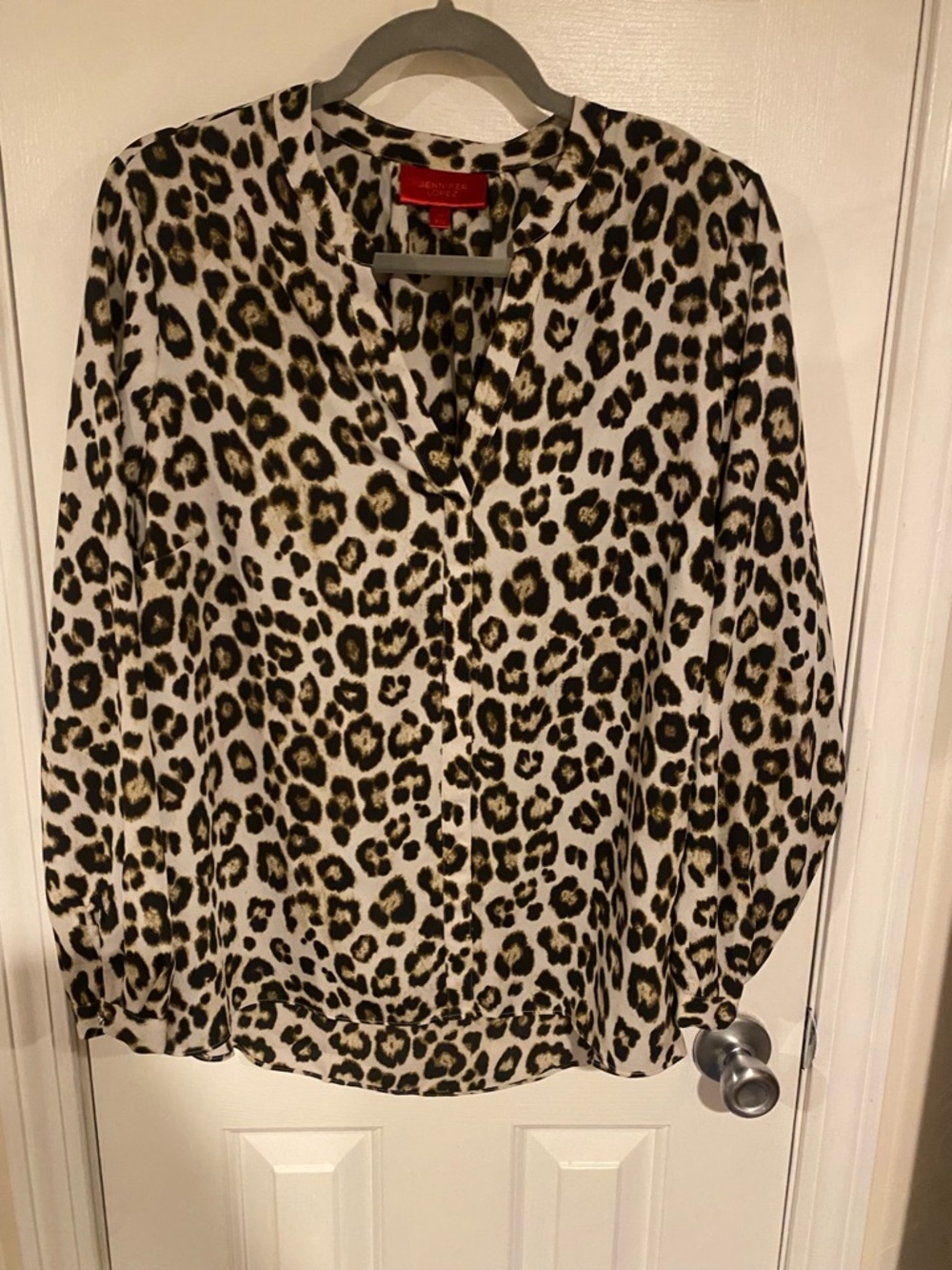 Women's Leopard Print V-Neck Blouse - Brown/Black